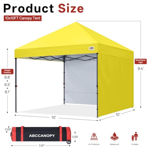 ABCCANOPY Easy Pop up Canopy Tent with 2 Sidewalls for Outdoor Sun Blocking or Rain Protection,10x10, Yellow - color: Yellow, size: 10x10