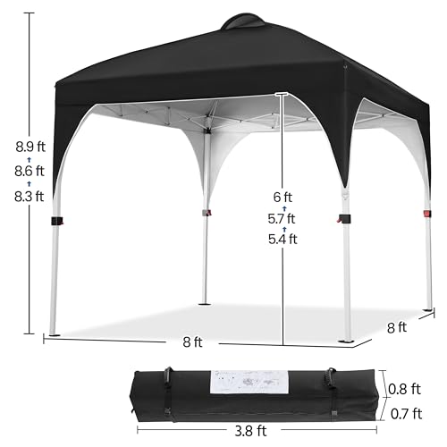 Yaheetech 8x8 Pop Up Canopy Tent with Vent, Easy Set Up Tent, Instant Sun Shelter Canopy with Wheeled Bag, 4 Sandbags, 8 Stakes & 4 Ropes, for Parties, Beach, Outdoor, Black - color: Black, size: 8x8