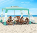 Rhino Valley Beach Cabana, 8 * 8FT Beach Tent UPF50+ Protection, Easy Setup Beach Canopy Wind Resistant with Cup Holder, Compact Beach Shade Foldable Beach Tent Sun Shelter, Green White - color: Green White