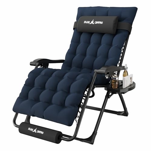 Amopatio Oversized Padded Zero Gravity Chair, XL 29In Reclining Camping Lounge Chair w/Removable Cushion&Headrest, Upgraded Lock and Footrest, Folding Patio Recliner for Indoor Outdoor, Navy - color: Blue XL, size: 29in