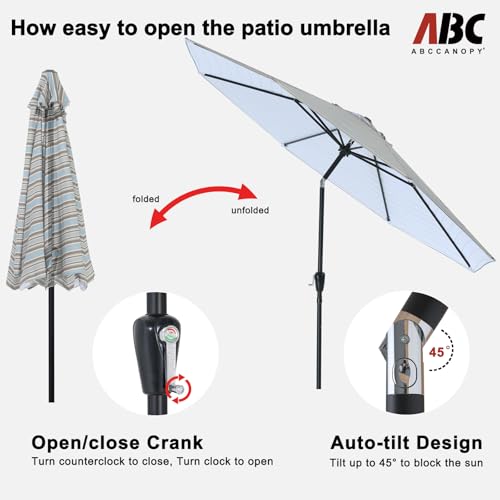 ABCCANOPY 10FT Patio Umbrella, Outdoor Waterproof Table Umbrella with Push Button Tilt and Crank, 8 Ribs UV Protection Pool Umbrella for Garden, Lawn, Deck & Backyard(Khaki Gray Stripes) - color: Khaki Gray Stripes, size: 10FT