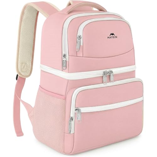MATEIN Cooler Backpack, 26 Cans Insulated Lunch Backpack for Men Women, Leakproof Double Layer Lunch Cooler Bag Lightweight Soft Lunch Backpack with Cooler Compartment, Beach Camping Hiking Beer Gifts - color: Pink, size: 26 Cans