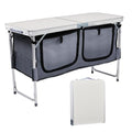 VINGLI 4 Ft Folding Table, Aluminum Camping Table, Picnic Table with Storage, Adjustable Height for Outdoor Beach BBQ Backyards Travel Party (White ＆ Grey) - color: White ＆ Grey