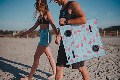 Neso Beach Table - Lightweight, Portable and Foldable Table for Beach, Camping and Outdoor Adventures - Stable Surface - with Cup Holder for Drinks and Phone Pockets - Flamingos - color: Flamingos