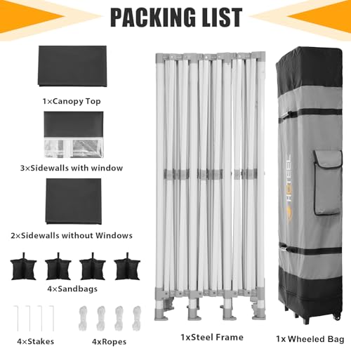 HOTEEL 10x30 Heavy Duty Pop Up Canopy Tent with 5 Sidewalls&Wheeled Bag, Commercial Event Party Tent Wedding Instant Canopy Waterproof, Upgraded Thicked Hexagonal Legs, UV 50+, Black - color: Black, size: 10x30FT (+5 Walls)