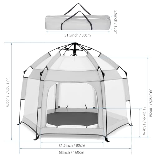 Bend River Baby Playpen with Canopy, Portable Baby Beach Tent, Toddler Play Yard Indoor and Outdoor, Foldable Mosquito Net for Infant - Light Grey - color: Light Grey