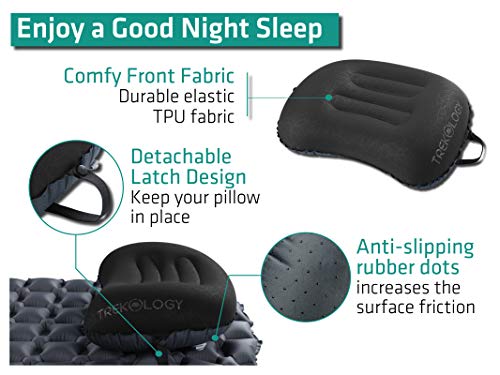 TREKOLOGY Ultralight Inflatable Camping Travel Pillow - ALUFT 2.0 Compressible, Compact, Comfortable, Ergonomic Inflating Pillows for Neck & Lumbar Support While Camp, Hiking, Backpacking - color: Black
