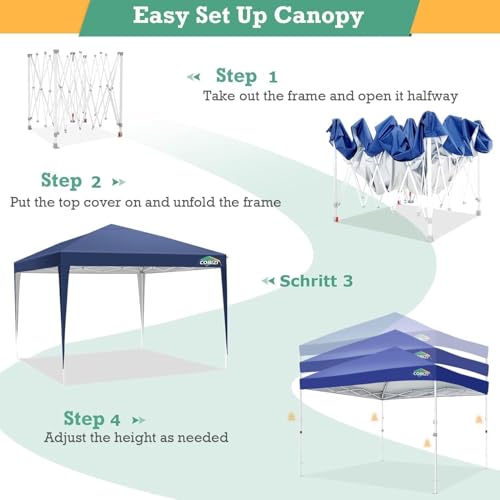 COBIZI 10x10 Pop Up Canopy Tent with 4 Sandbags, Easy Set Up Gazebo, Instant Outdoor Sun Shade &Waterproof Canopy with 8 Stakes,4 Ropes&Carry Bag, Tents for Parties, Beach, Backyard,Camping(Navy Blue - color: Navy Blue, size: 10x10FT without sidewall
