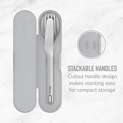 Bentgo Stainless Travel Utensil Set - Reusable 3-Piece Silverware Set with Carrying Case, High-Grade Premium Steel, BPA-Free Case, Eco-Friendly - Ideal for Travel, Camping, and Office Use (Gray) - color: Gray