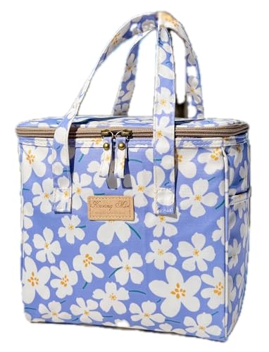 Kwang Min Floral Insulated Lunch Bag for Women,Reusable Lunch Box,Large Cooler for Office,Picnic Outdoors,Premium Quality Waterproof Fabric,Ideal Gift for Outdoors and work (Purple Cosmo) - color: Purple Cosmo