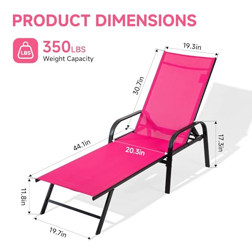 DUMOS Outdoor Lounge Chaise, 5-Position Chaise Lounge with Armrests, Sun Tanning Chair 350 lbs Heavy Duty Patio Pool Chair, Waterproof Sun Lounger for Deck, Backyard, Beach & Poolside, Pink - color: Light Pink