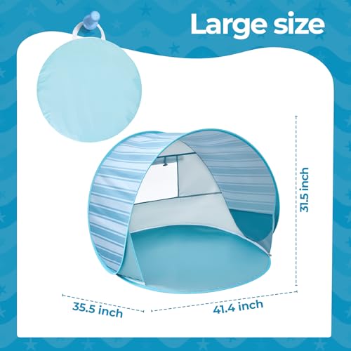 Pop Up Baby Beach Tent - Baby Tent for Beach Essentials with UPF 50+ UV Protection, Portable Sun Shade Canopy Summer Outdoor for Infants (Blue Stripes) - color: Blue Stripes