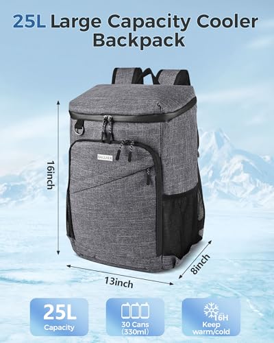 BAGLHER Lightweight Insulated Cooler Backpack - 30 Cans, Leak-Proof for Lunch, Picnic, Hiking, Camping Trips - color: grey-core