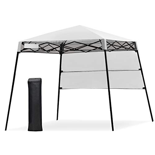 Tangkula 7x7 Ft Pop Up Canopy, Slant Leg Outdoor Tent with Carry Bag & 4 Stakes, Compact Portable Canopy Tent for Hiking Camping Fishing & Picnic, 7x7 Base, 6x6 top - color: White+Black, size: 7x7 Ft