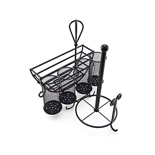 Mikasa Gourmet Basics Avilla Picnic Caddy, Antique Black Finish, Paper Plate Organizer with Flatware Canisters and Paper Towel Spindle, 15 x 14 x 13 in