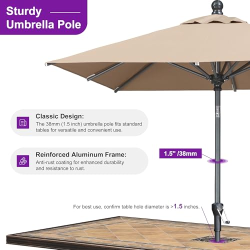 PURPLE LEAF 6' x 6' Square Patio Umbrella Outdoor Table Umbrella Aluminum Frame Market Umbrella Sun Umbrella with 8 Sturdy Ribs Tilt for Garden Deck Lawn Pool Taupe - color: Taupe, size: 6' x 6'