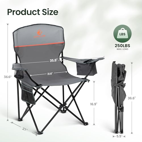 HIGH POINT SPORTS 2 Pack Portable Camping Chair for Adults, Folding Outdoor Camp Chair Lightweight Lawn Chairs Folding Collapsible Chair for Camping, Tailgates, Beach, Gray, Support 250 lbs - color: Grey