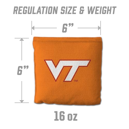 YouTheFan Officially-Licensed NCAA Set of 8 Cornhole Bags - All Weather Dual Sided Slide & Stop - Regulation Size with Carry case - color: Virginia Tech Hokies
