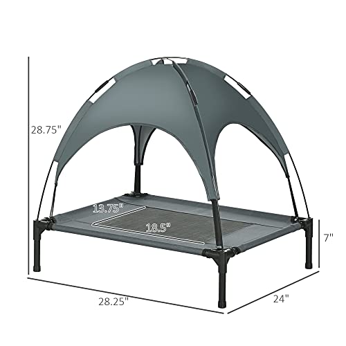 Pawhut Elevated Cooling Dog Bed Cot w/ Canopy Shade - Gray (30 inch) - color: Gray, size: 30 inch