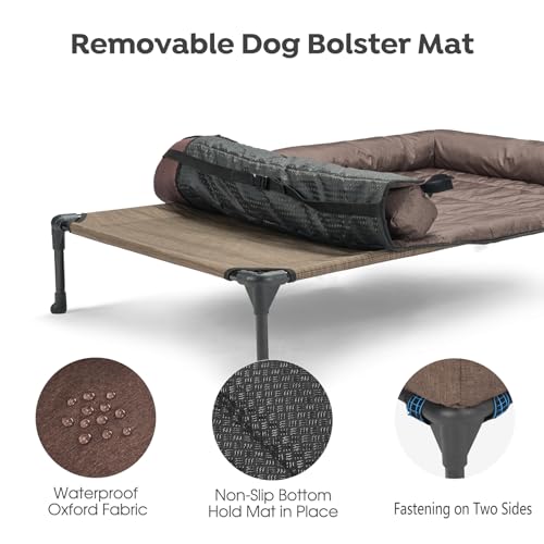 Veehoo Cooling Elevated Dog Bed Add Removable Waterproof Bolster Cushion Mat, Raised Pet Cot with Breathable Teslin Mesh, No-Slip Feet, Dog Couch Bed for Indoor Outdoor, Large, Brown CWC2331B - color: Brown, size: 42.0"l X 30.0"w X 7.0"th