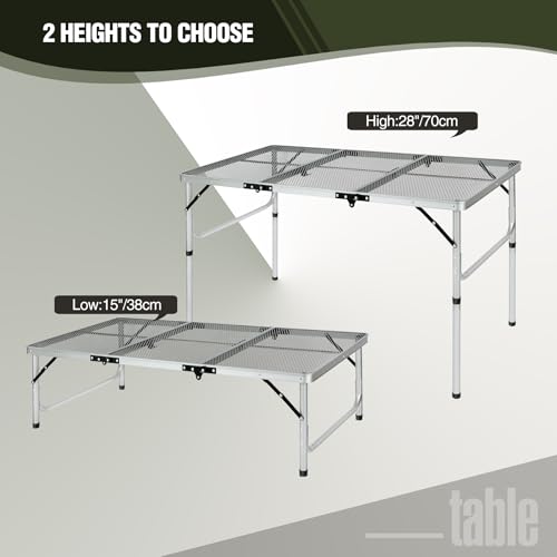 REDCAMP 48x24 Long Folding Grill Table for Outside, Lightweight Portable Metal Aluminum Outdoor Grill Table with Adjustable Height Legs, Great for Camping Picnic Cooking BBQ, Silver 4ft - color: Silver, size: 48"x24"