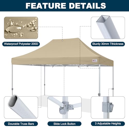 MASTERCANOPY Pop Up Canopy Tent Commercial Grade 10x15 Instant Shelter (Beige) - color: Beige, size: 10x15