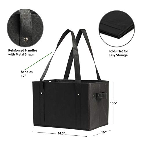 Earthwise Deluxe Collapsible Reusable Shopping Box Grocery Bag Set with Reinforced Bottom Storage Boxes Bins Cubes (Set of 3) (Black) - color: Black