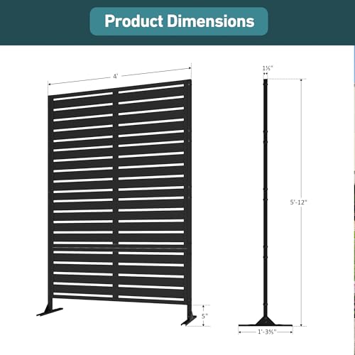 Modern Shade Metal Privacy Screen Outdoor 72" H x 48" W, Stable & Durable Privacy Fence Panels for Instant Privacy & Space Division, Freestanding Decorative Patio Screens for Outdoor, Black (4 Panel) - size: 4 Panel