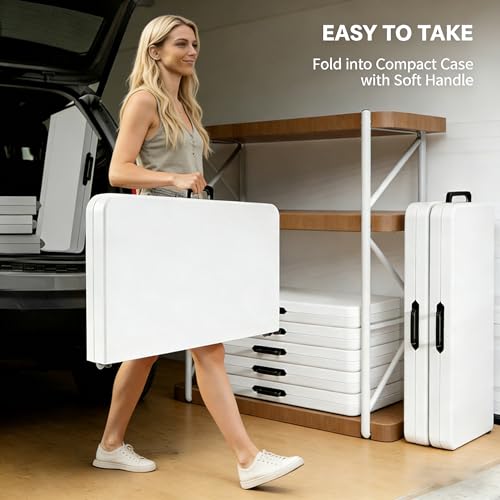 34 In Square Folding Card Table,Heavy Duty Plastic Foldable Table with Built-in Carry Handle&Steel Legs,Portable Indoor Outdoor Utility Table for Dining,Party,GameNight, Camping,Picnic,White