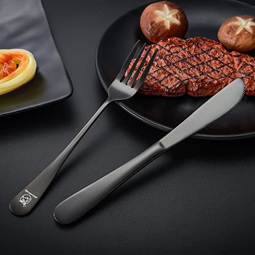 Boulder Bee | Travel Utensils Set | Reusable Camping Cutlery Set | Stainless Steel Flatware Set | Portable Silverware Set with Case | Includes Knife/Fork/Spoon/Straw/Cleaning Cloth/Case (Black) - color: Black