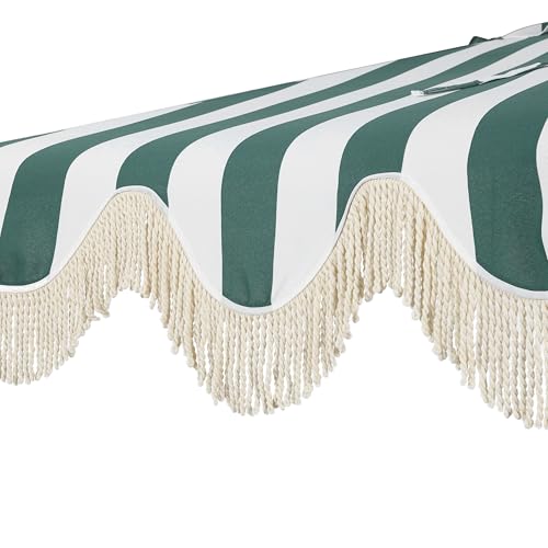 JONATHAN Y Half Umbrella UMB1201L Beverly 9 ft. Designer Classic Scalloped Fringe Market Patio with Crank, Tilt Button and UV Protection in Green/White, White Pole - color: Green/White - White Pole