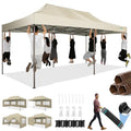 COBIZI 10x20 Pop Up Canopy Tent Heavy Duty with 6 Removable Sidewalls, Commercial Heavy Duty Pop Up Tent for Parties All Weather Waterproof and UV 50+ Wedding Tent with Roller Bag(Legs Upgraded) - color: Khaki, size: 10x20FT