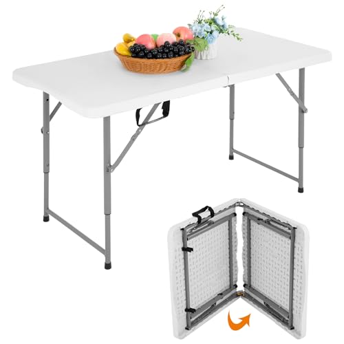 BestOffice Camping Folding 4 Foot Plastic Table, White - color: White, size: 4 FT