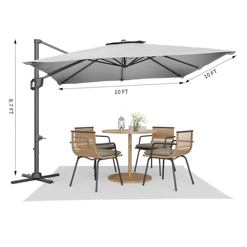 9ft Outdoor Patio Umbrella Heavy Duty 8 Ribs, Waterproof UV Protection Sun Shade with Crank Lift & Push Button Tilt, Outdoor Umbrella for Deck, Pool, Garden, Backyard, Lawn - color: Gray&Square, size: 10FT Roman