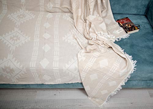 Bersuse 100% Cotton Belize XL Throw Blanket Turkish Towel Beach Blanket - Beach Camping Essentials - 75x90 Inches, Beige - color: Beige