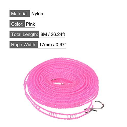 uxcell Portable Clothesline, 26.24ft Nylon Windproof Non-Slip Washing Line Rope for Courtyard Outdoor Travel Camping Laundry Drying, Pink - color: Pink, size: 26.24ft