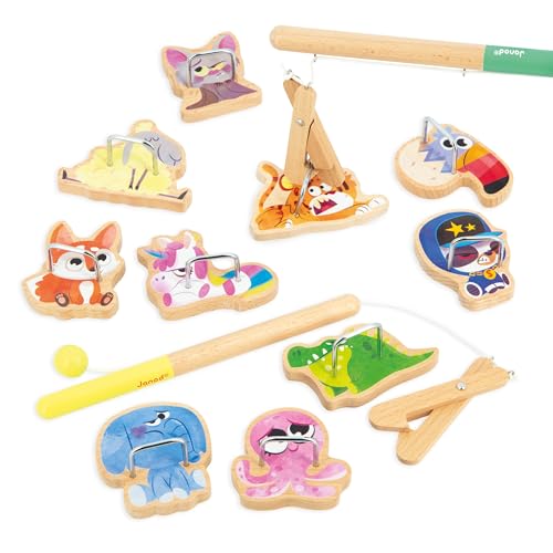 Janod - Applepop Fishing Animal Wooden Carnival Game - Family Game Night - Skill Development - Develops Dexterity and Concentration - Durable, Safe, French Design - style: Claw Game