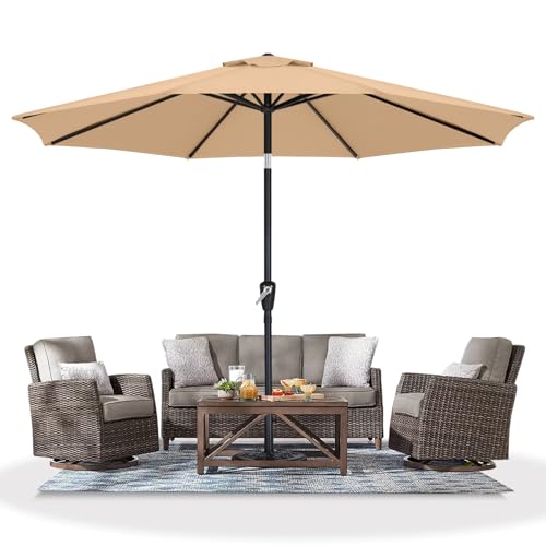 MASTERCANOPY 11FT Patio Umbrella with Push Button Tilt and Crank, Outdoor Market Umbrella with 8 Sturdy Ribs, UV Protection & Waterproof for Garden, Deck, Backyard, Pool (Khaki) - color: khaki, size: 11ft