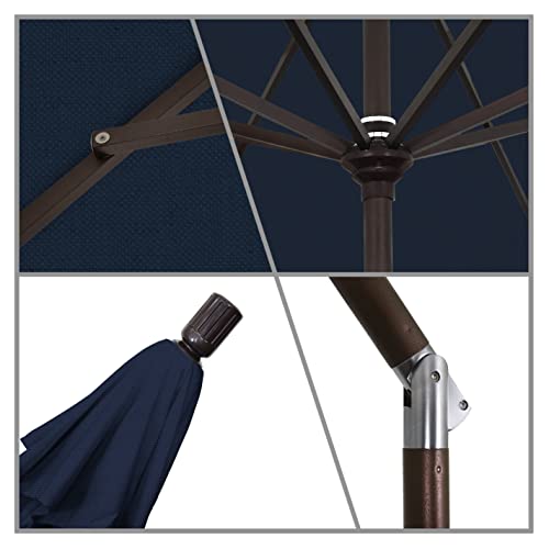 California Umbrella 9' Round Aluminum Market Umbrella, Crank Lift, Collar Tilt, Bronze Pole, Navy Blue Olefin - color: Navy Blue
