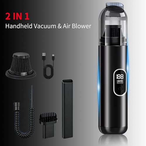 Handheld Car Vacuum Portable Cordless, 2 in 1 Handheld Vacuum Cleaner 18000PA High Power Air Blower,2 Speed Mini Hand Held Vacuum Rechargeable for Home, Car, Office, Pet Hair - color: Black
