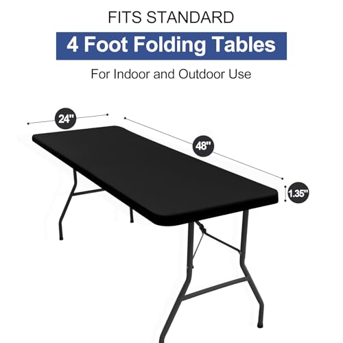 homing Rectangle Table Cloth Cover, Waterproof Polyester Elastic Fitted Tablecloth, Fits for 4 Foot Folding Tables, Washable Table Protector for Picnic, Camping, Outdoor (Black, 24" x 48") - color: Black, size: 48" x 24" (Rectangular)