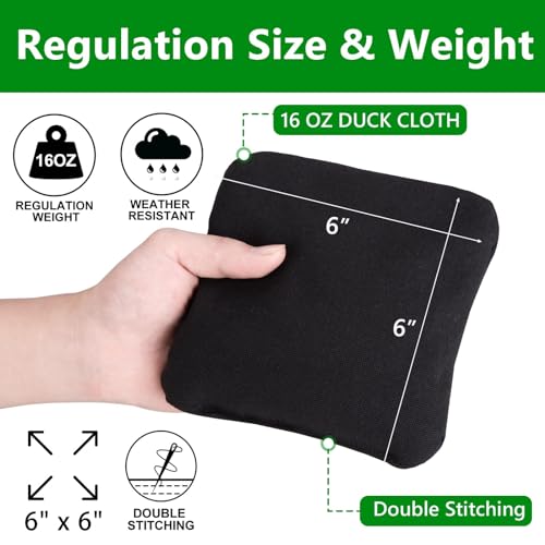 EunHo Cornhole Bags Set of 8 Regulation Size & Weight Corn Hole Bean Bags Official Professional All Weather for Tossing Game with Carry Case - color: Black/Blue