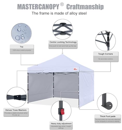 MASTERCANOPY Heavy Duty Pop-up Canopy Tent with Sidewalls (8x8,White) - color: White, size: 8x8