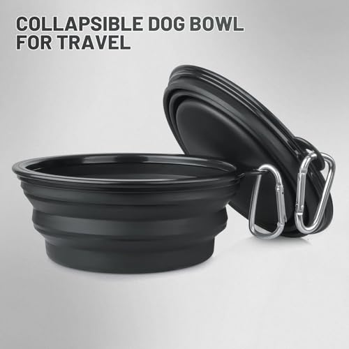 Large Dog Bowl Pet Collapsible Bowls, 2 Pack Collapsible Dog Water Bowls for Cats Dogs, Portable Pet Feeding Watering Dish for Walking Parking Traveling with 2 Carabiners (Large, Black+Black) - color: Black+Black, size: Large