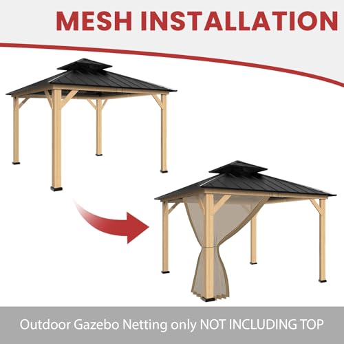 Coastshade Gazebo Canopy Mesh Walls Replacement 10x10 Gazebo Pergola Mosquito Screen Netting for Gazebos with 48Curtain Rings & 48Rail Hooks,Khaki - color: Khaki, size: Meshwall-10 x 10 ft