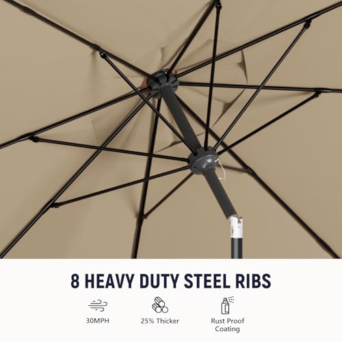 Outdoor Patio Umbrella with One Push Button Tilt and Crank, 8 Sturdy Ribs Market Table Umbrella - color: Beige-Fiberglass Ribs, size: 10FT