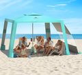Rhino Valley Beach Cabana, 8 * 8FT Beach Tent UPF50+ Protection, Easy Setup Beach Canopy Wind Resistant with Cup Holder, Compact Beach Shade Foldable Beach Tent Sun Shelter, Turquoise Green - color: Turquoise Green