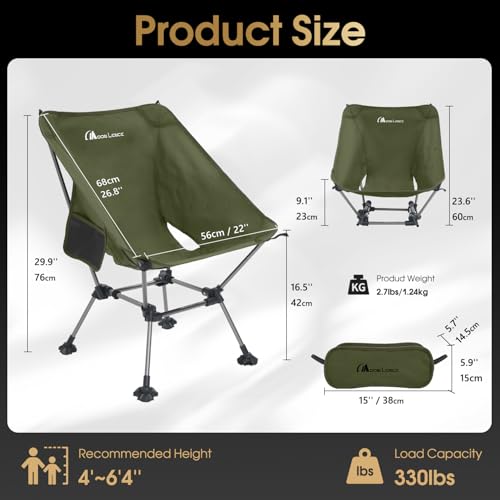 MOON LENCE High Back Folding Camping Chairs, Height-Adjustable, Widened Seat, for Beach with Anti-Sinking Feet (Green-Plus) - color: Green-plus