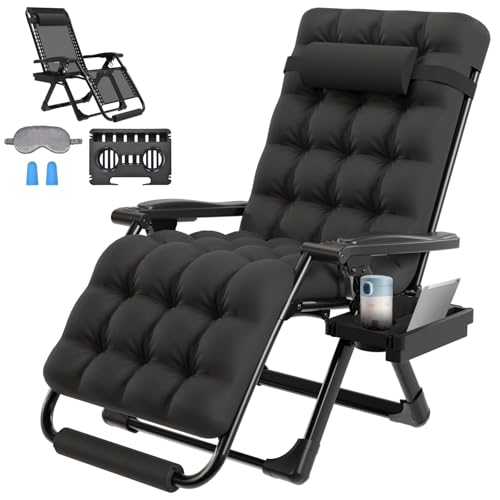 ZENPETIO 26In Zero Gravity Chair, Zero Gravity Recliner Lounge Chair for Indoor and Outdoor, Reclining Camping Chair for Lawn and Patio, Anti Gravity Chair w/Cushion, Cup Holder and Footrest, 440LBS - color: Black-26