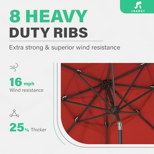 JEAREY 9FT 3 Tier Patio Umbrella Outdoor Market Umbrella Table Umbrellas with 8 Ribs 1.5 Pole Push Button Tilt and Crank UV Protection for Garden,Red - color: Red